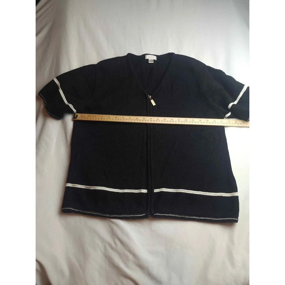 Christopher Banks Womens XL Black Short Sleeve Zip Front Cardigan